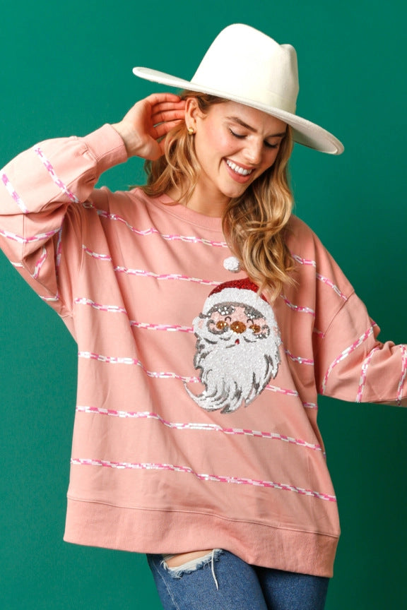 Christmas Sequined Top Striped Long Sleeve