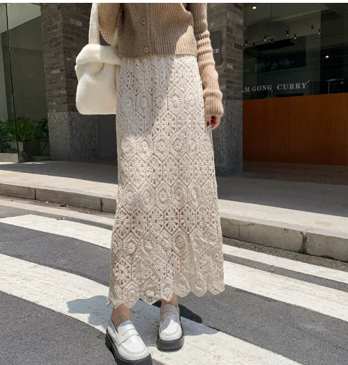 French Retro Hollow Knitted Big Hem Skirt