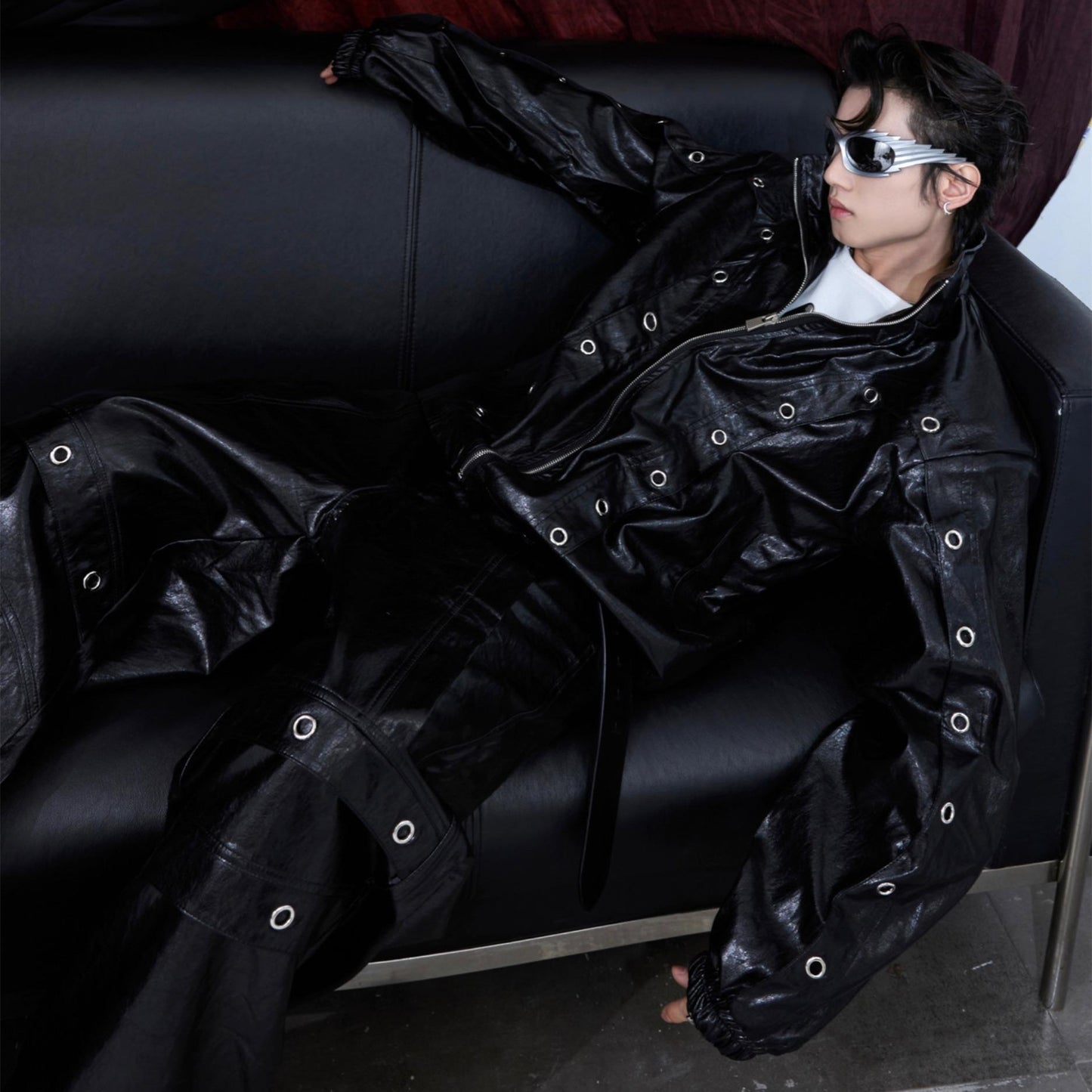 Niche Heavy Industry Paint Metal Ring Design Leather Coat Suit
