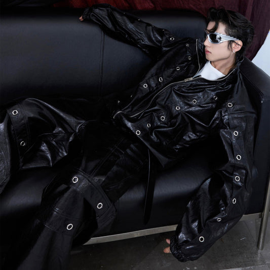 Niche Heavy Industry Paint Metal Ring Design Leather Coat Suit