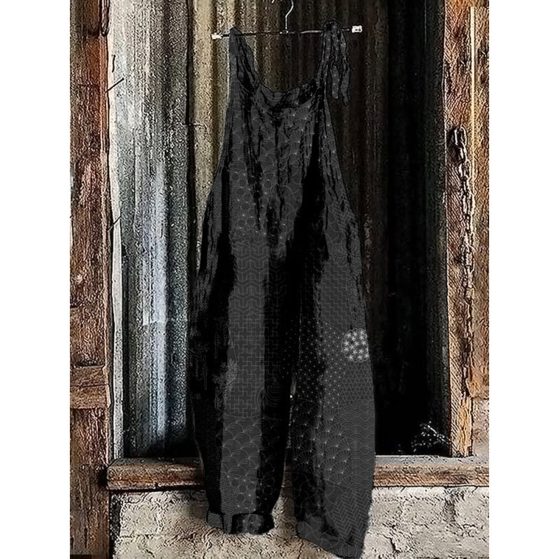 European And American Womens Summer Sweet Wave-Print Retro Suspender Pants
