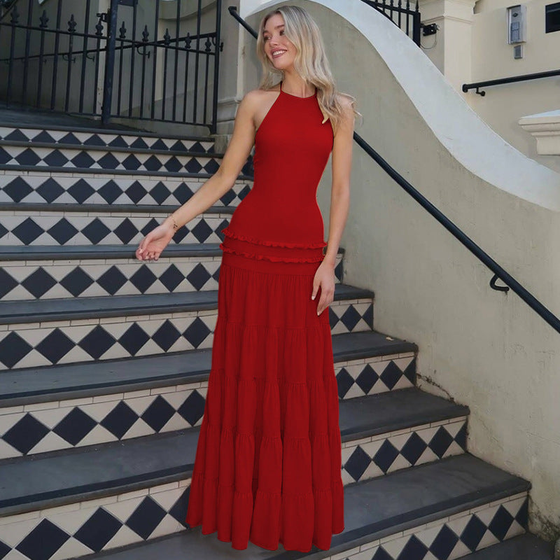 Summer Fashion Backless Halter Pleated Dress