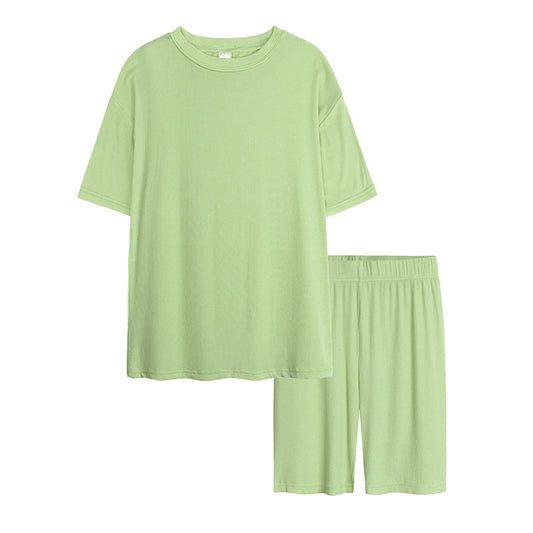 Summer Women's And Women's Solid Color Short-sleeved Tights Two Piece Suit