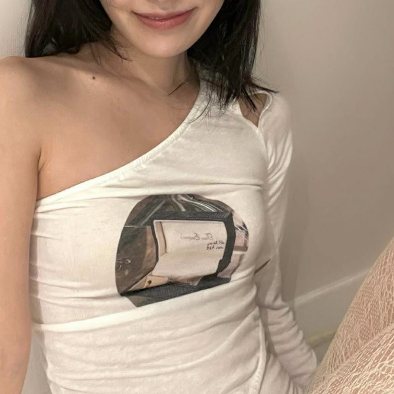 Asymmetric Sleeves Slim Cutout T-Shirt Top