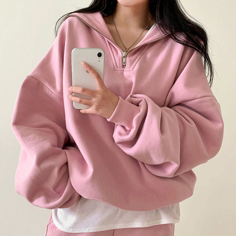 reducing Sailor Collar Loose Leisure All-matching Solid Color Long Sleeve Pullover Hoodie Women
