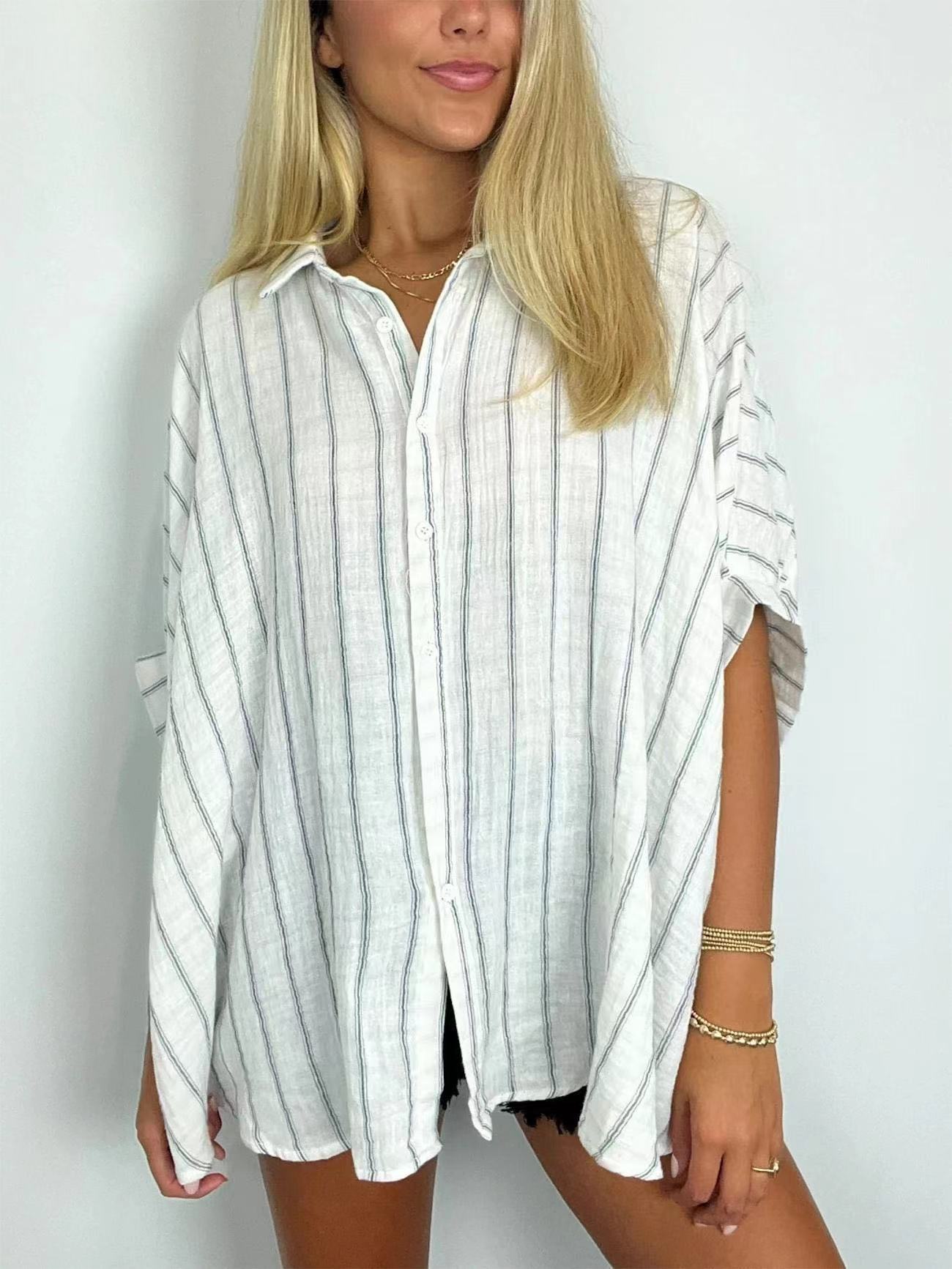 Loose-fitting Casual Striped Print Shirt