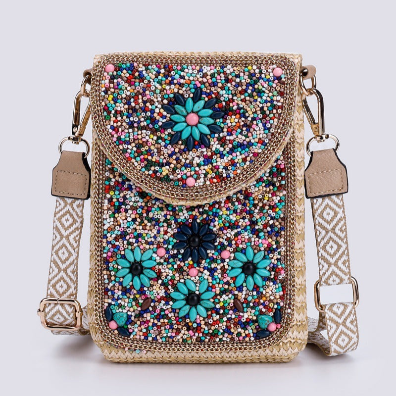 Rice Bead Bag Woven Women's Shoulder