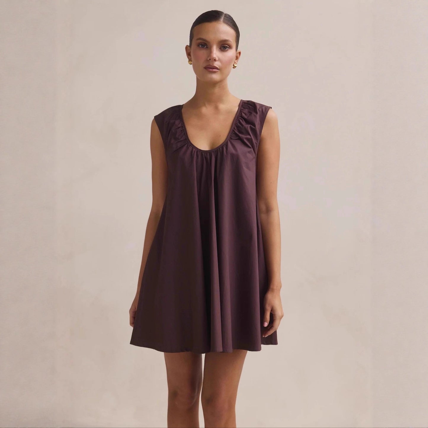 New Polka-dot Printed U-neck Loose A-line Mini Dress