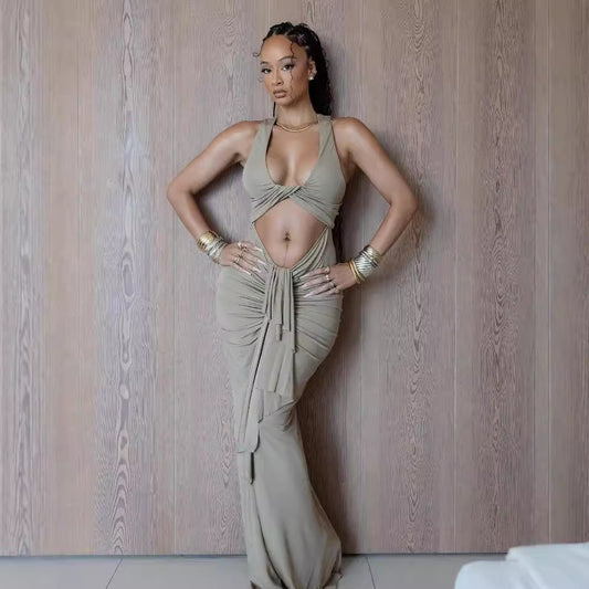 Womens Stylish Sexy Sheer Halterneck Dress