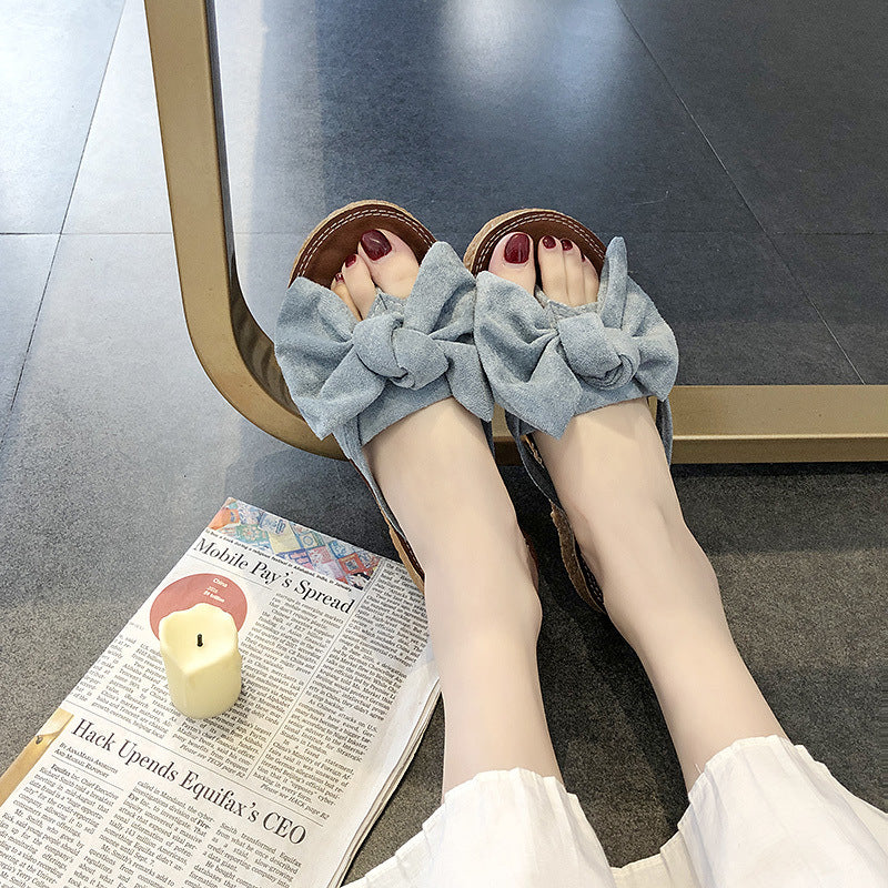 Summer Fashion Outerwear Bow Plywood Slippers Korean