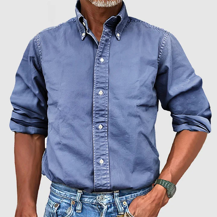 Versatile Solid-Color Lapel-Button Business Shirt For All Seasons