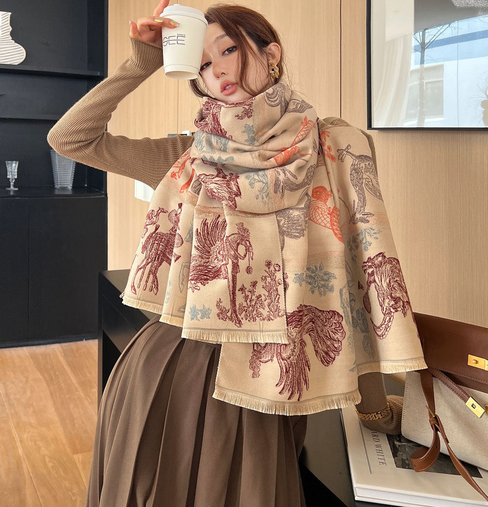 All Creatures Great And Small Jacquard Women's All-match Cold-proof Warm Scarf