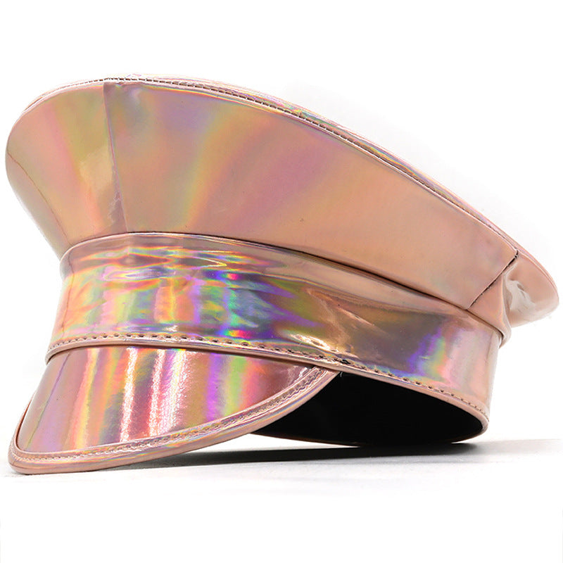 Laser Patent Leather Flat-top Cap Women's Party