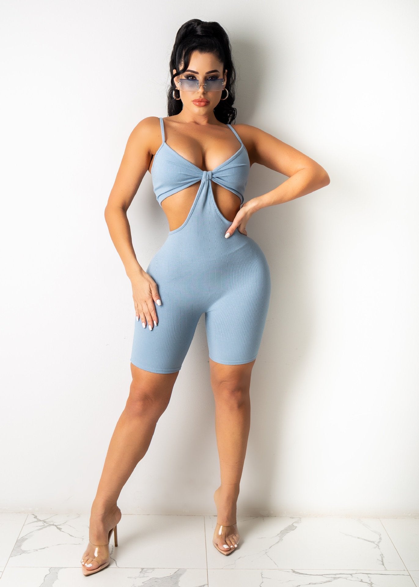 Women's Solid Color Pit Strip Tight Suspender One Piece Pants