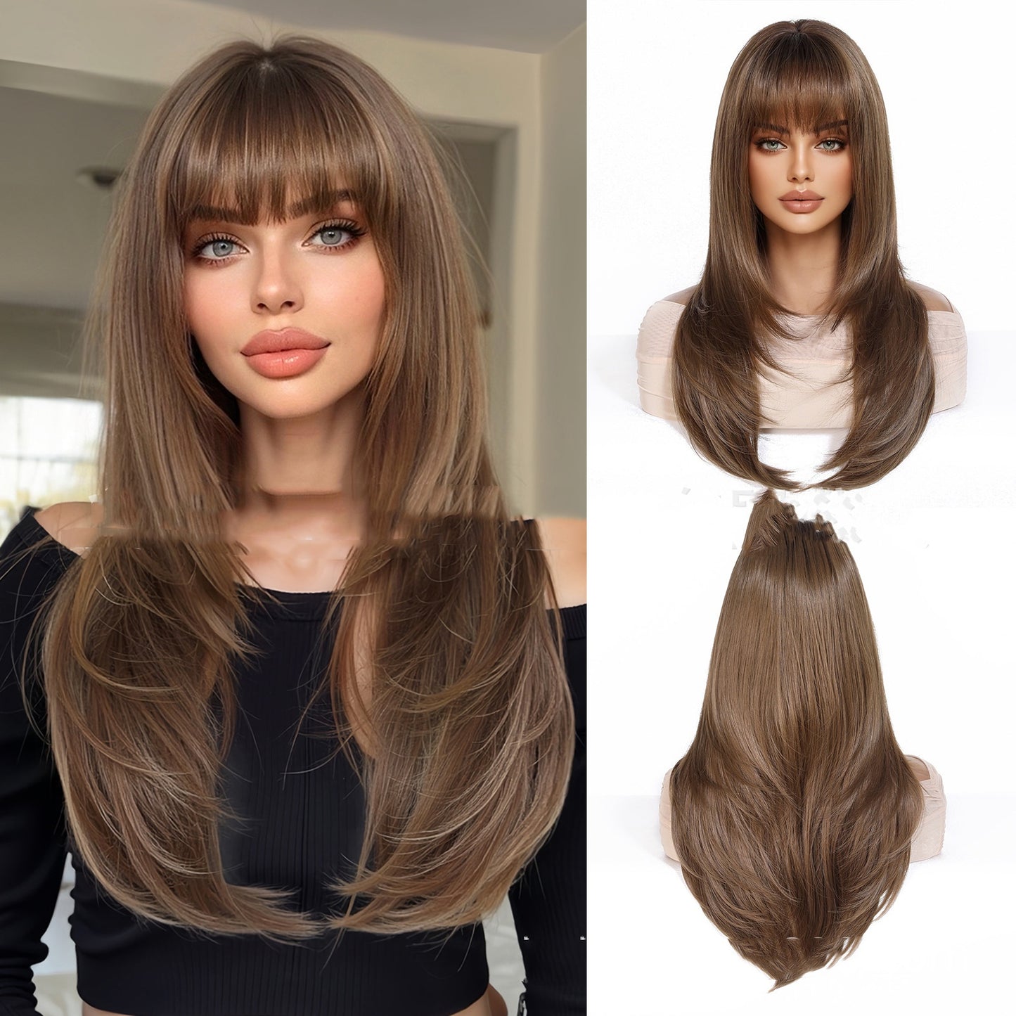 Light Gold Orange Straight Bangs Hair