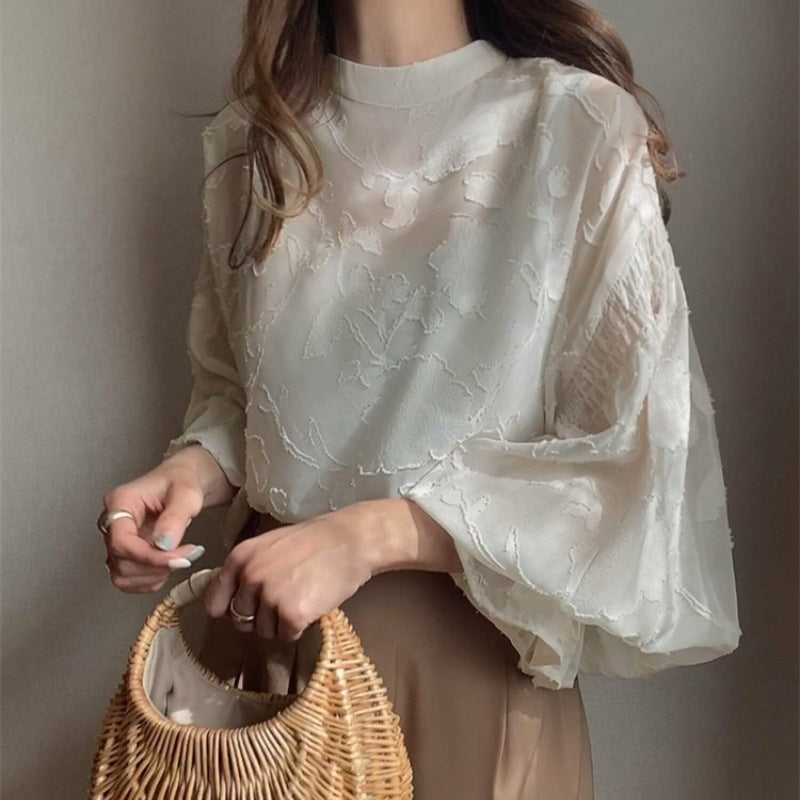 Lace Top With A Fitted Base And Lantern Sleeves