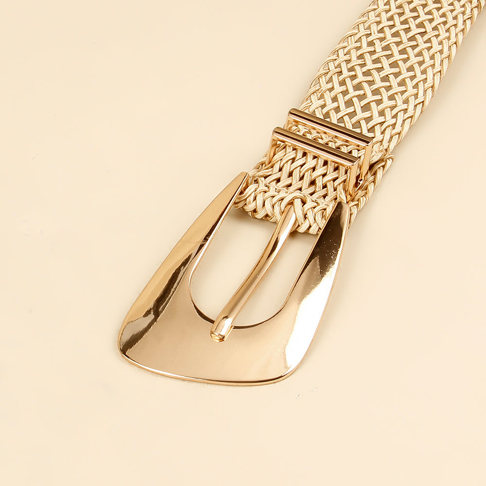 Summer New Ladies Belt PP Grass Gold Hand-woven Belt with Irregular Metal Buckle Waist Seal