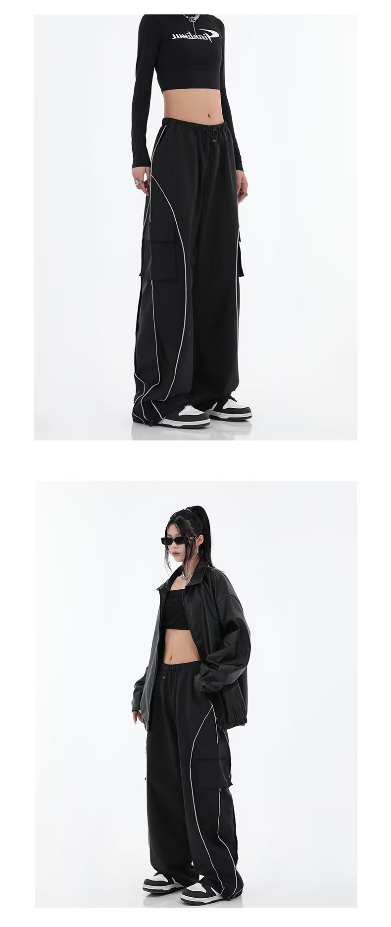 Skinny Black Sports Pants Functional Retro High Waist Loose All-matching