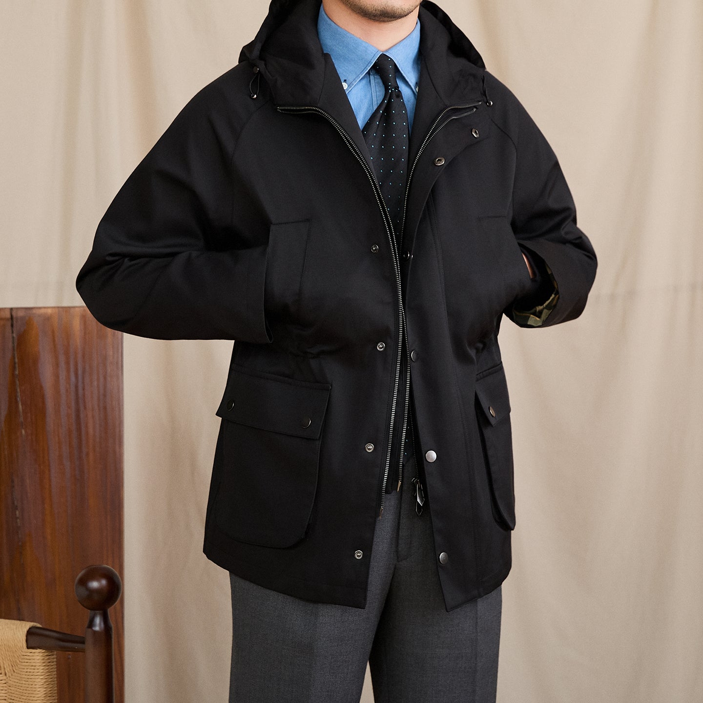 Hooded Faux Two-piece Retro Casual Trendy Hunting Jacket For Men