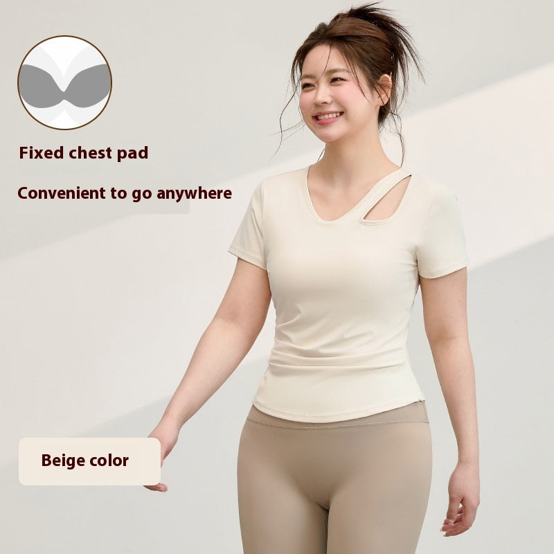 Plus Size Yoga T-shirt Women's Tight Top With Chest Pad