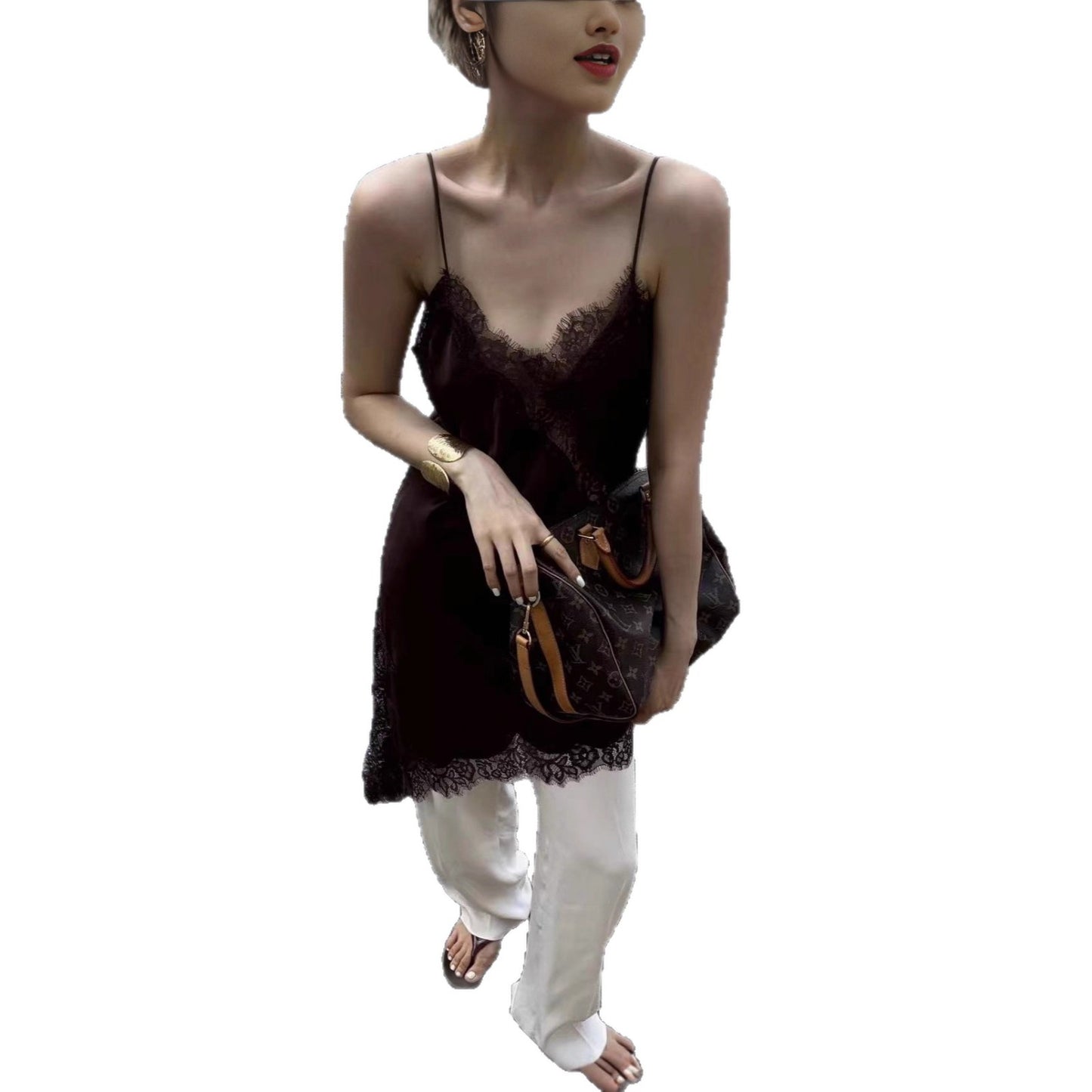 Women's Lace-trimmed Irregular Hem Dress