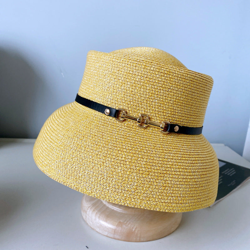 Women's Lampshade Shape Fashion Metal Belt Buckle Straw Hat