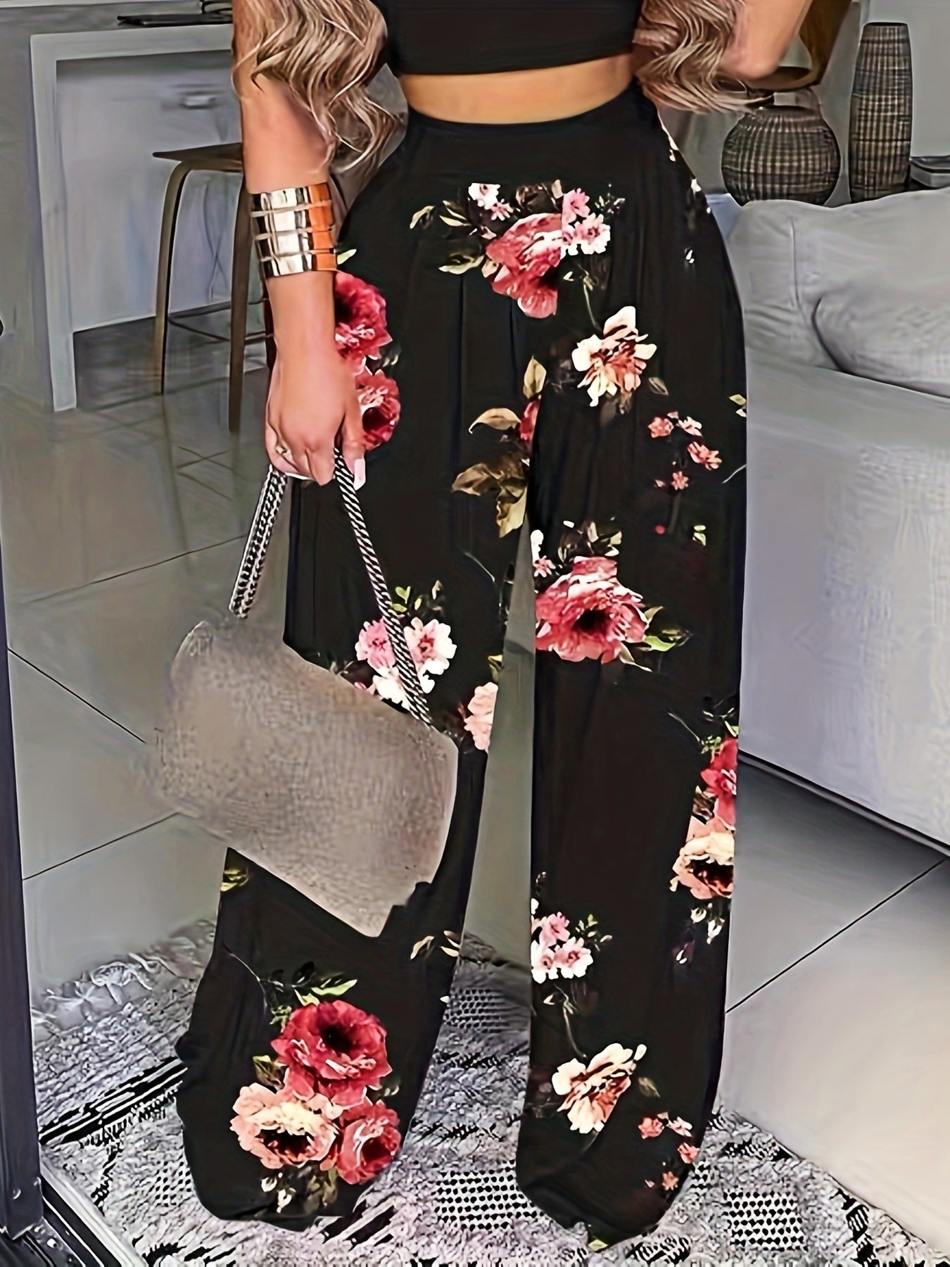 Women's Flower Print Loose Trousers