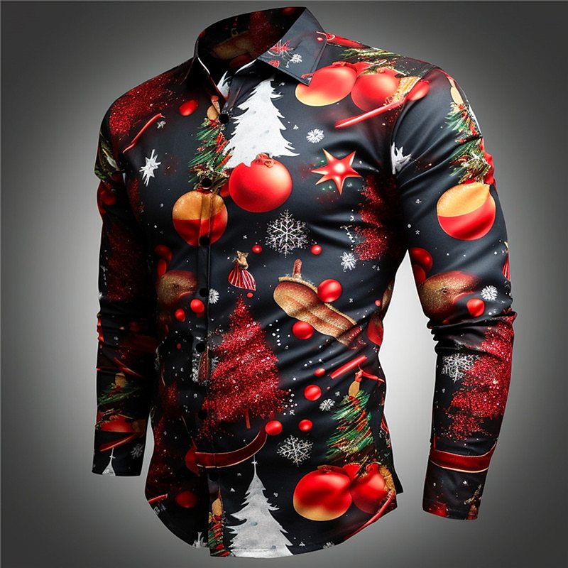 Christmas Element Men's Lapel Casual Shirt