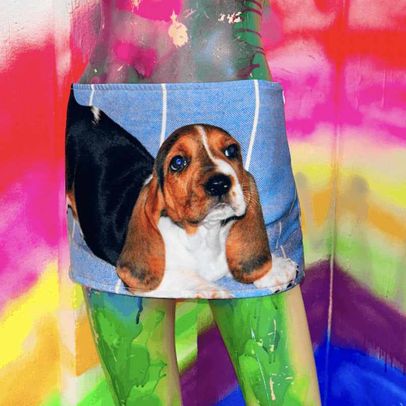 Retro Dog Digital Printed Low Waist Skirt