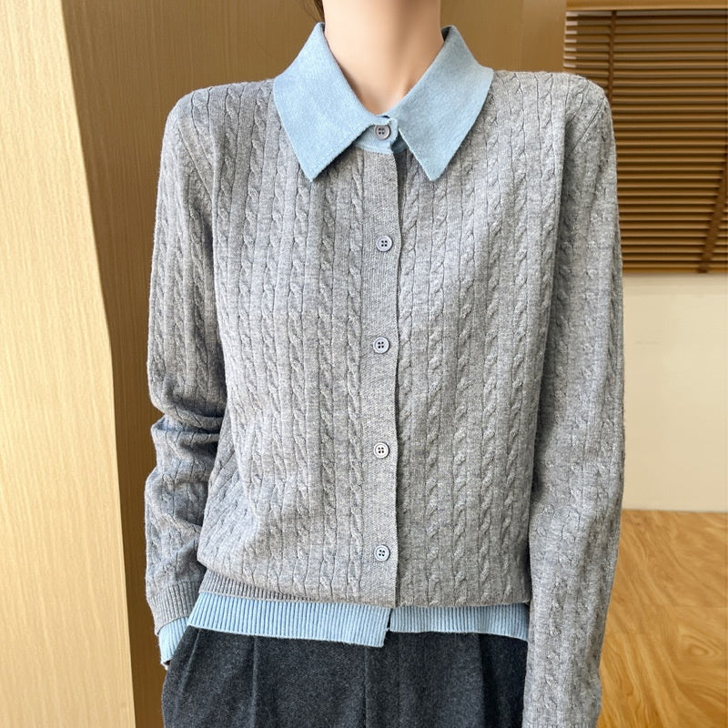 Women's Contrast Color Fashion Slim-fit Cashmere Lapel Sweater