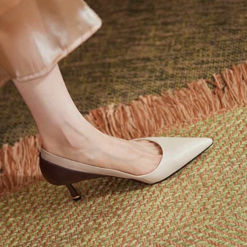 European And American Pointed High Heel Sandals Color-blocking Stiletto Heel Women's Shoes Inside And Outside Leather Commute Style Party Shoes
