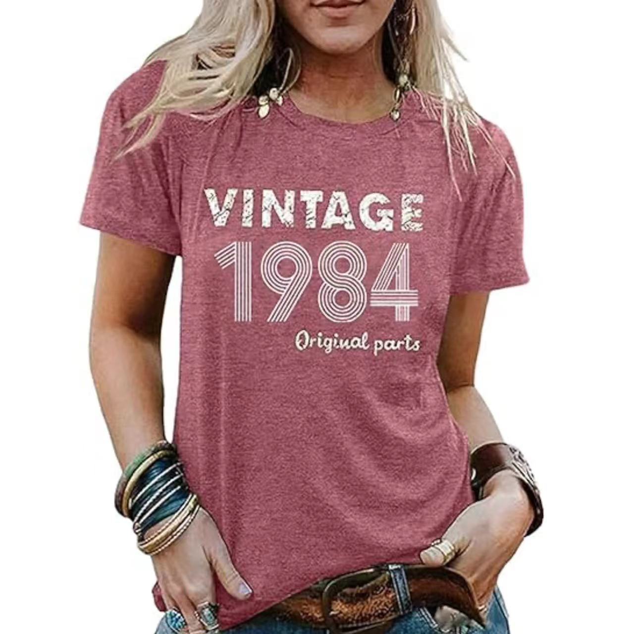 Vintage 1984 festtop til kvinder med bogstavprint