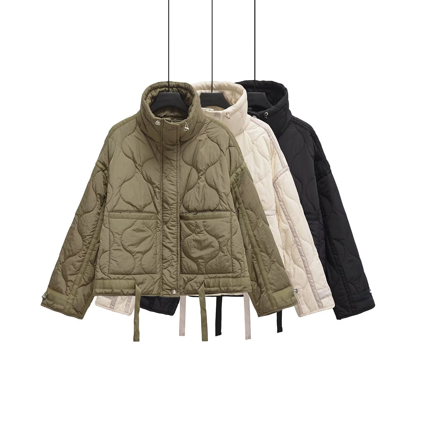 Women's Stand Collar Water Ripple Cotton Jacket Cuff