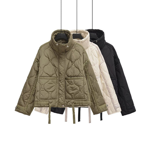 Women's Stand Collar Water Ripple Cotton Jacket Cuff