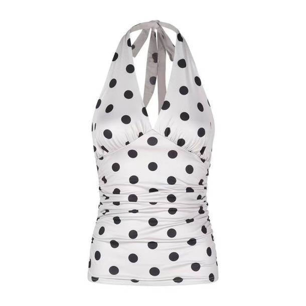 Sexy Hot Girl French Temperament Polka Dot V-neck Halter Tank Top