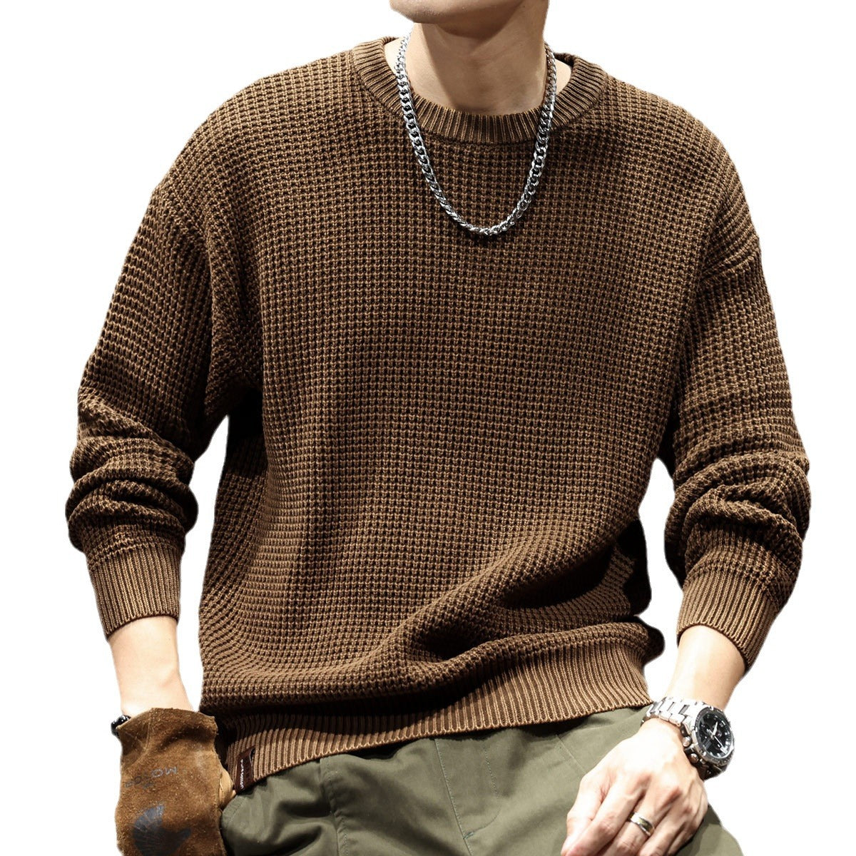 Tyknål Retro Herre Løstsiddende Rundhalset Sweater