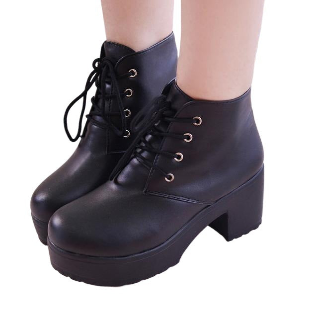 Womens Stylish Casual Round-toe Chunky-soled Ankle Boots