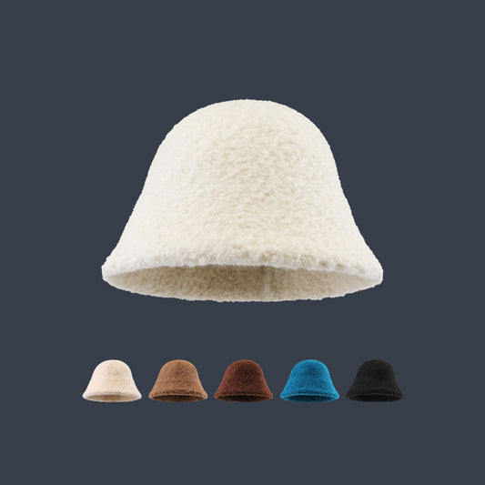 Solid Color Warm Wool Bucket Hat Show Face