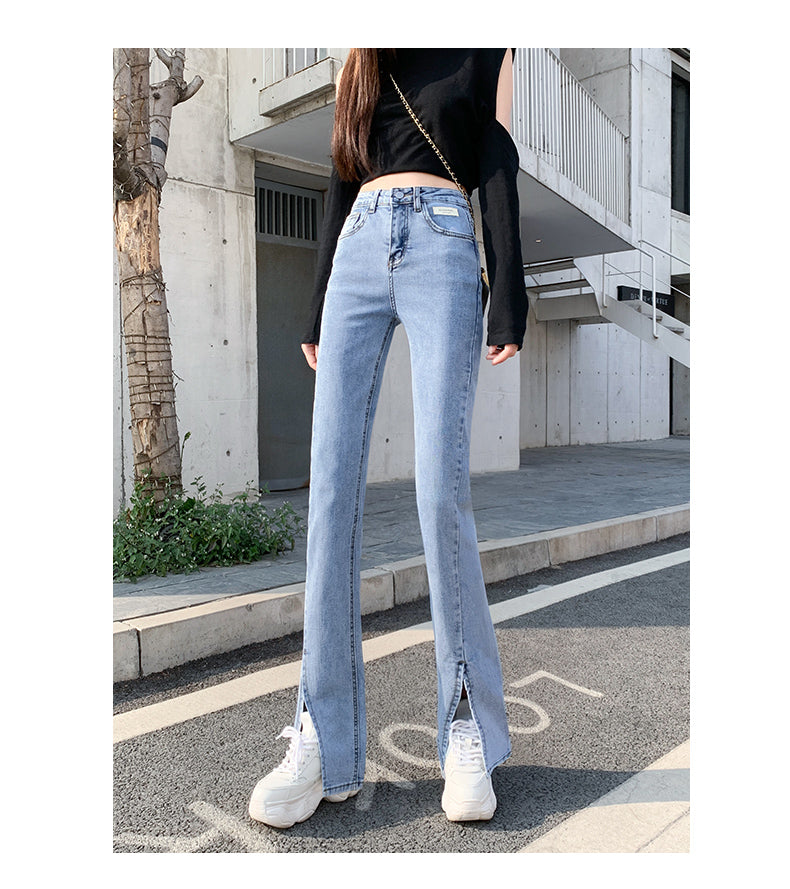 Split Jeans Women's Summer And Autumn Trendy High-waisted Small Wide-leg Pants
