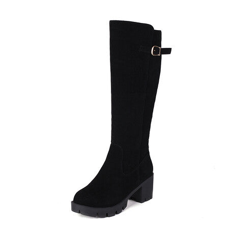 Womens Plus-Size Chunky Heel High-Top Boots For FallWinter