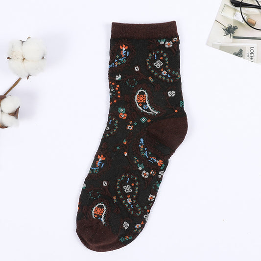 Ethnic French Romantic Vintage Flower Women's Medium Cotton Socks