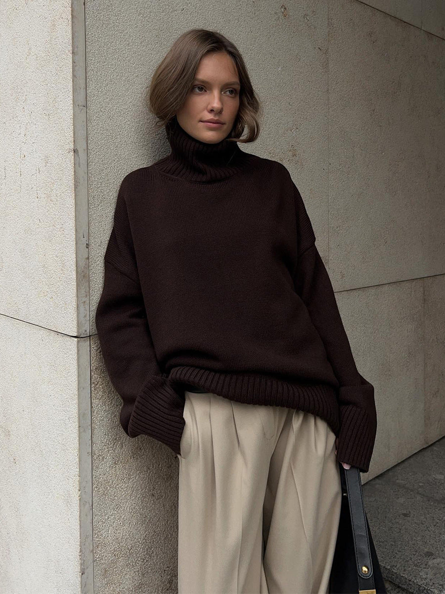 European And American Style Autumn And Winter Solid Color Turtleneck Sweater Loose