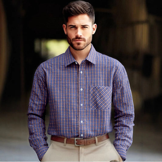 Men's Casual Multi-Color Plus-Size Plaid Lapel Shirt