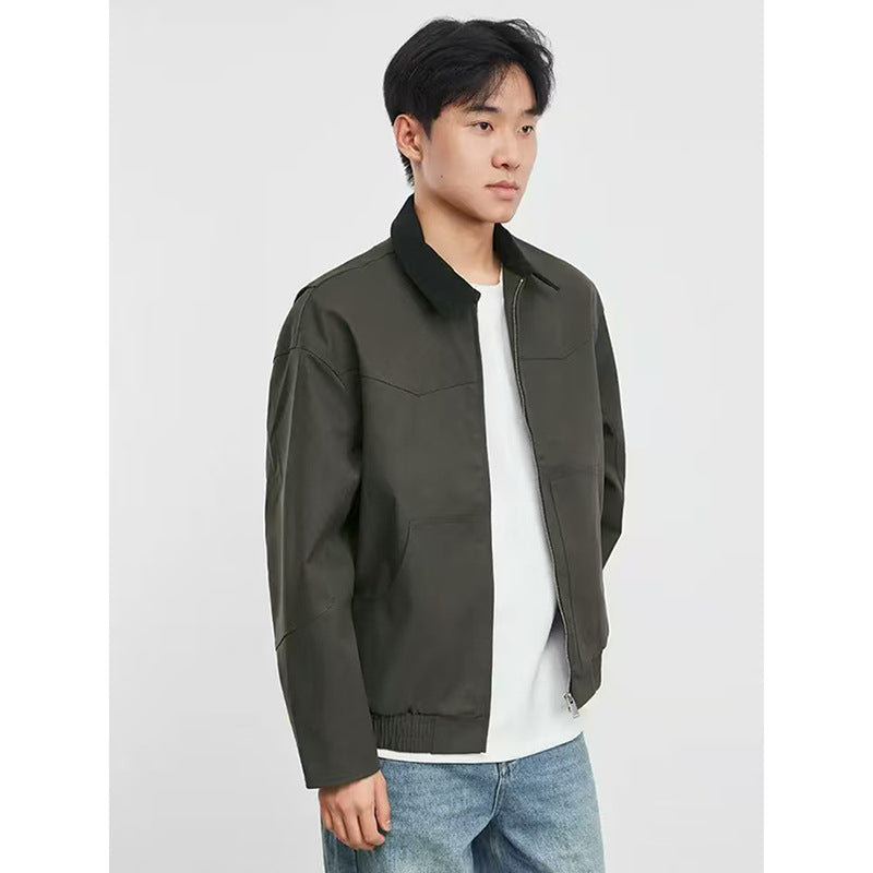 American Retro Barn-style Polo Collar Jacket For Men, Autumn Tough Guy Style
