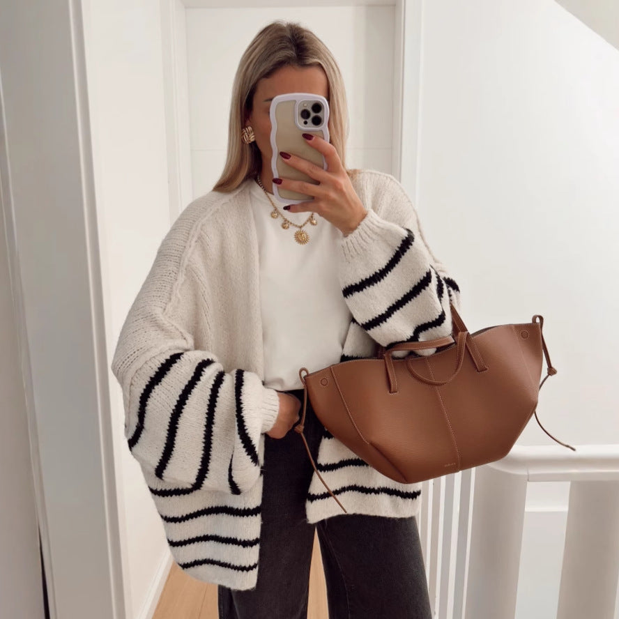 Loose Contrast Color Striped Sweater