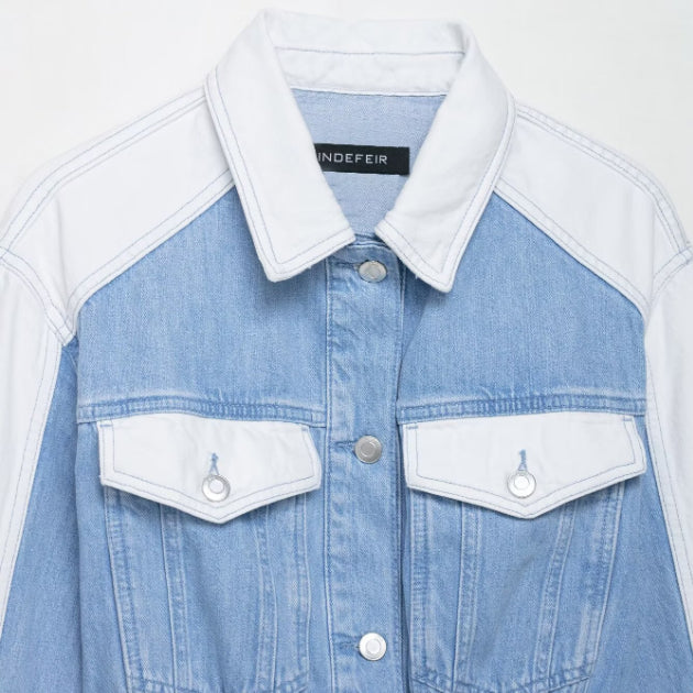Women's Patchwork Denim Jacket Coat Mid-waist Straight Jeans