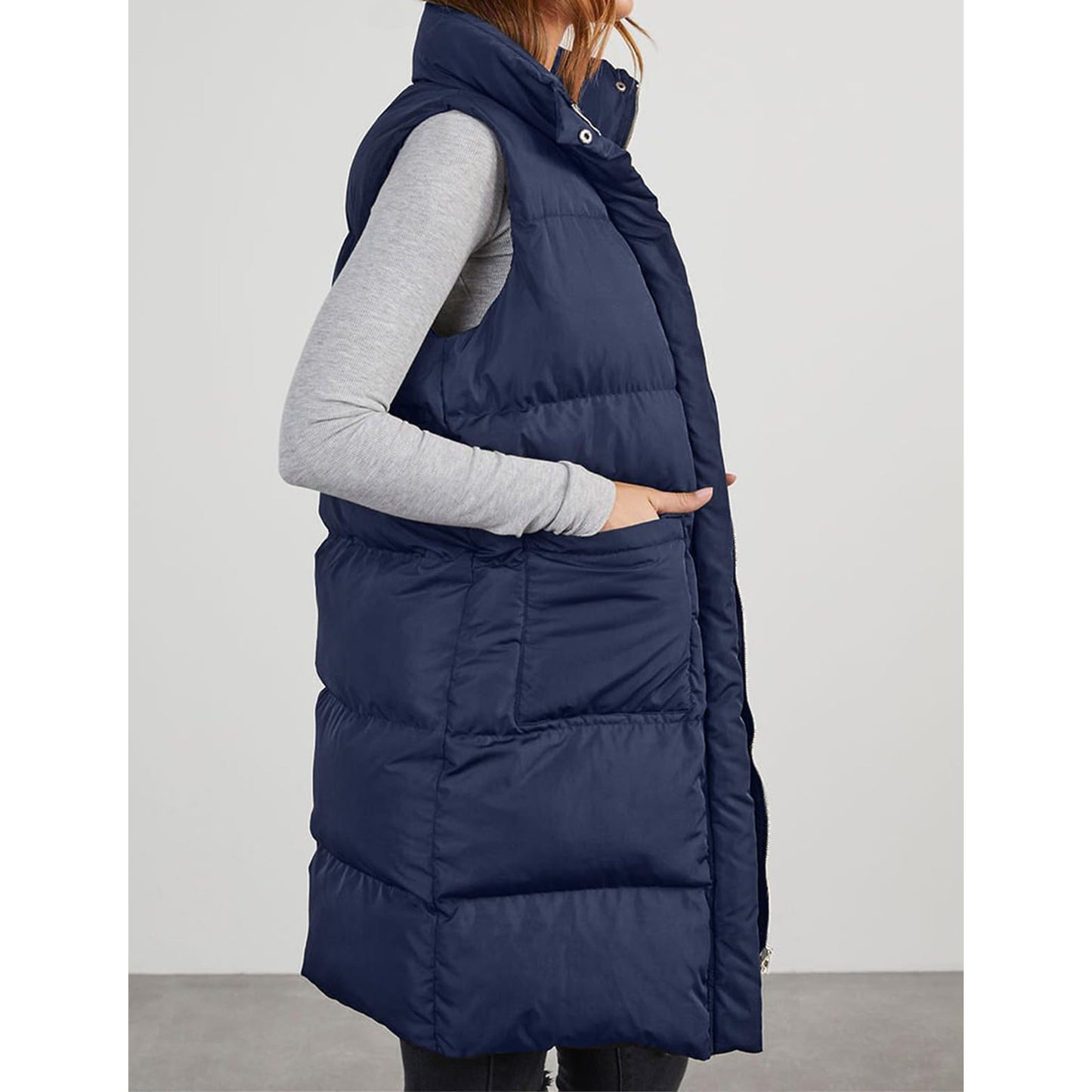 Polyester Hooded Single-breasted Mid-length Cotton Clothing Vest