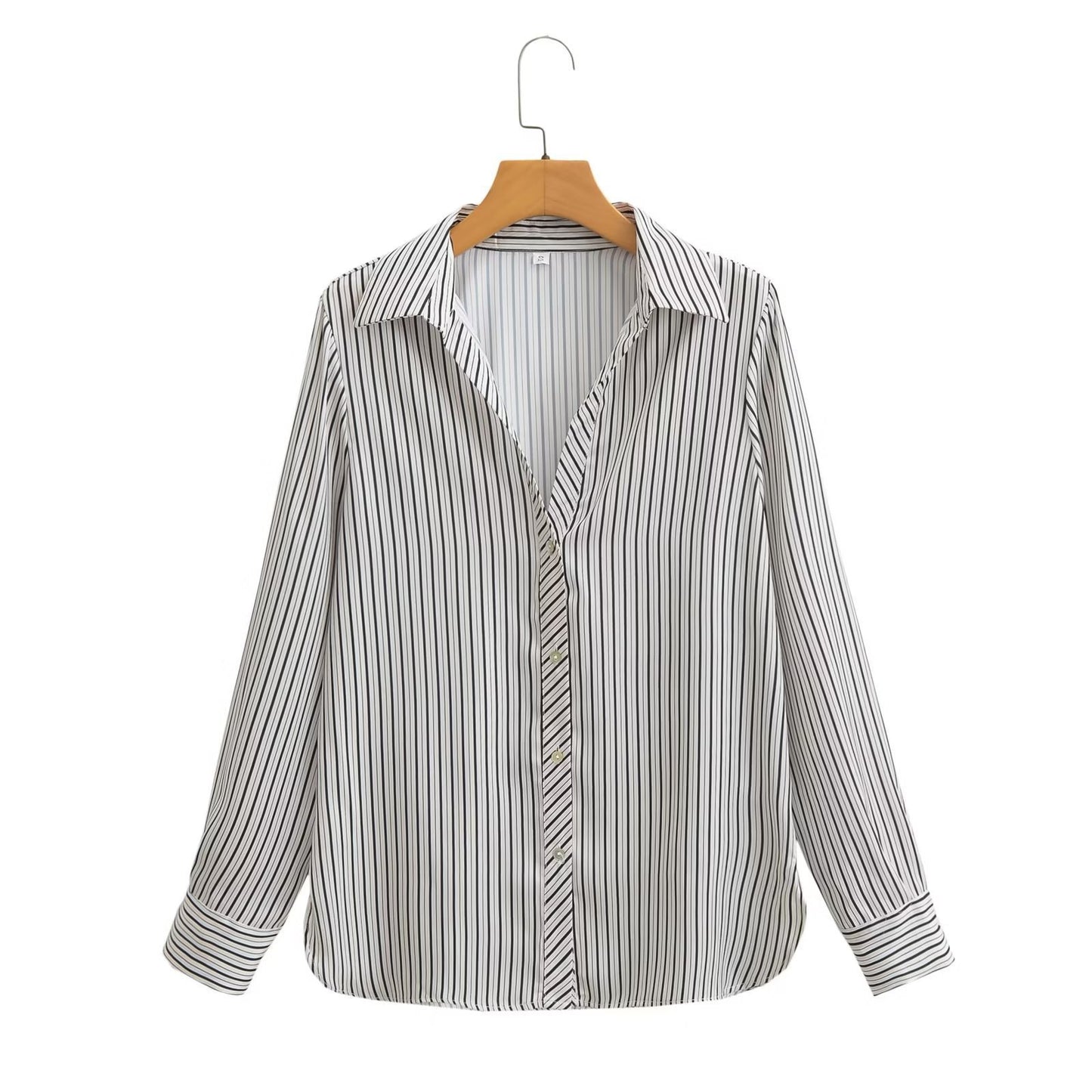 European And American Women's Fashion Lapel Long-sleeve Striped Shirt