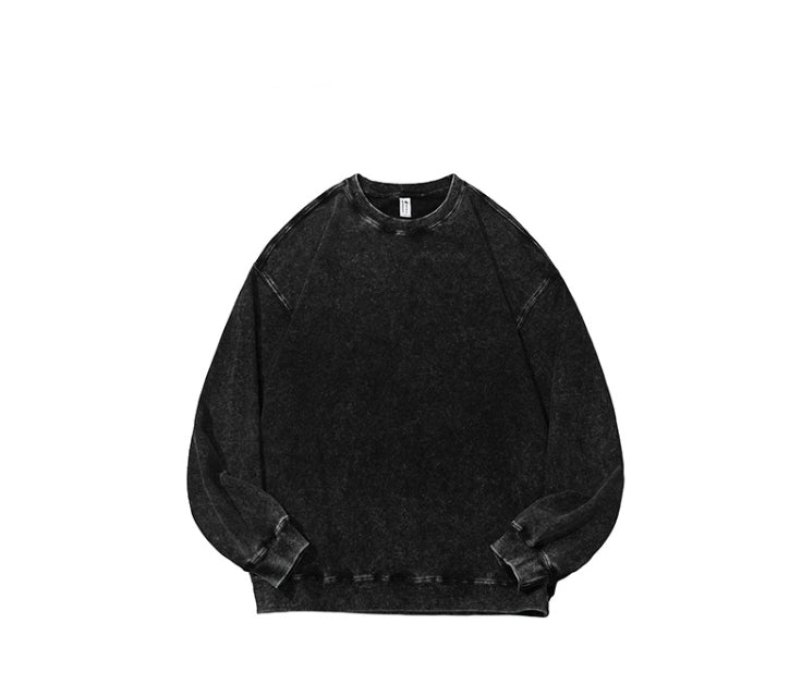 Sweater i vasket bomuld med rund hals og lange ærmer