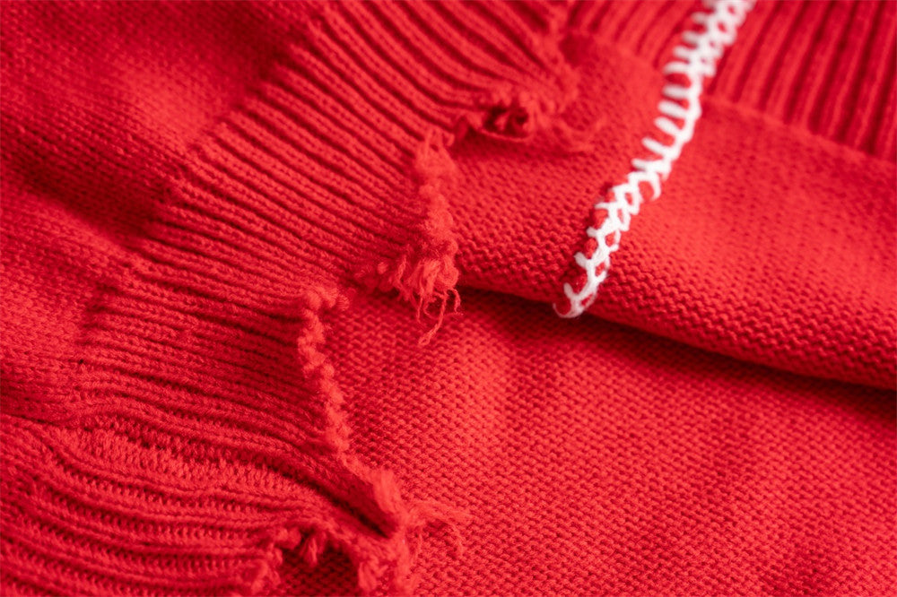 Chaopai Loose Long-sleeved Sweater With Broken Burrs
